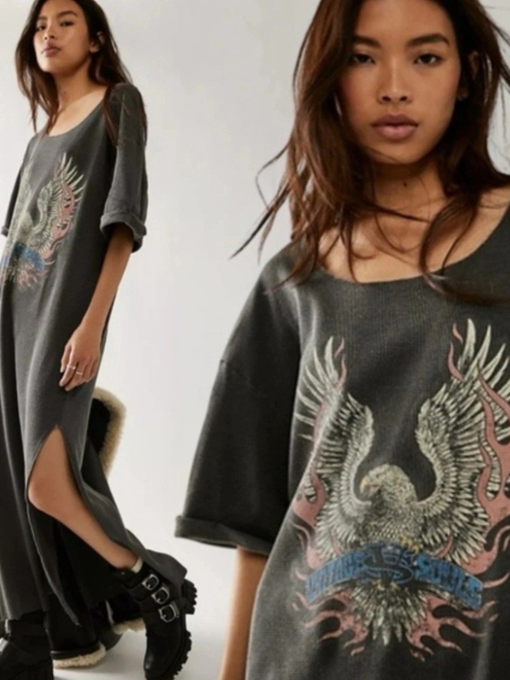 Free People x Vintage Souls Eagle Maxi Dress Bohemian Grunge Rock Women’s Small